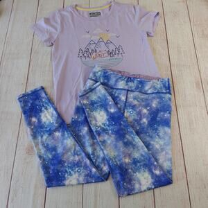 Eddie Bauer lavender graphic tee & galaxy legging set sz L (14/16)